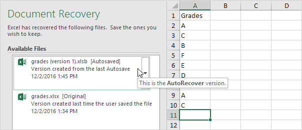 Excel autosave file location 2007